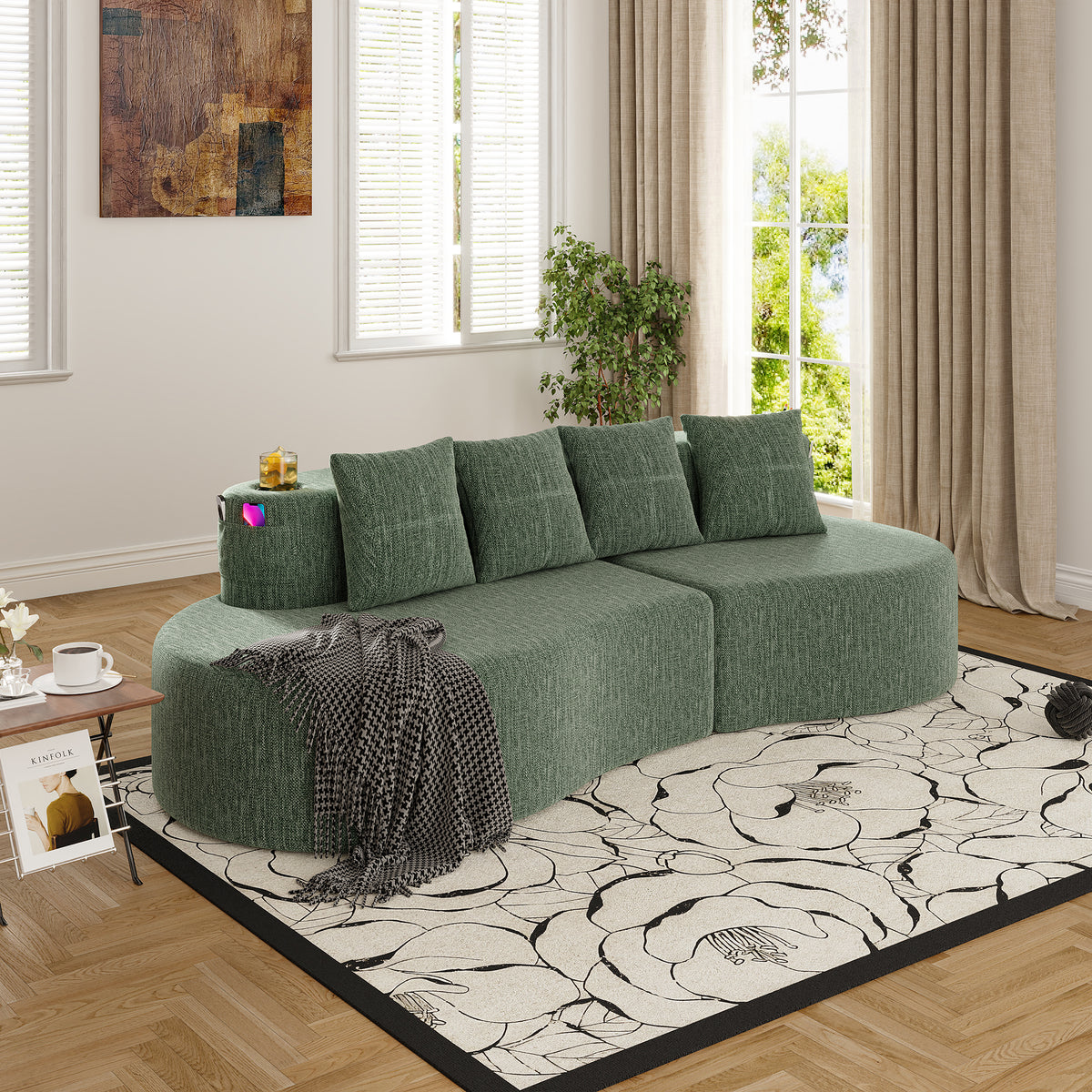 Modern Curved Sectional 3 Seat Minimalist Elegant Half Moon Sofa Compressed Modular Sectional Sofa for Living Room, Office, Apartment