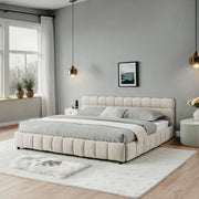 California King size Upholstered Bed ,comfortable upholstered bed frame, Chenille fabric, with headboard and solid bed frame. With drawer for storage.-Beige(90.5''*80.5''*31'')
