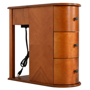 Modern End Table with Hidden Cup Holder Drawer, Charging Station & Pull-Out Side Table, Wooden Bedside Table with 2 Storage Drawers, Space Saving End Table for Bedroom & Living Room