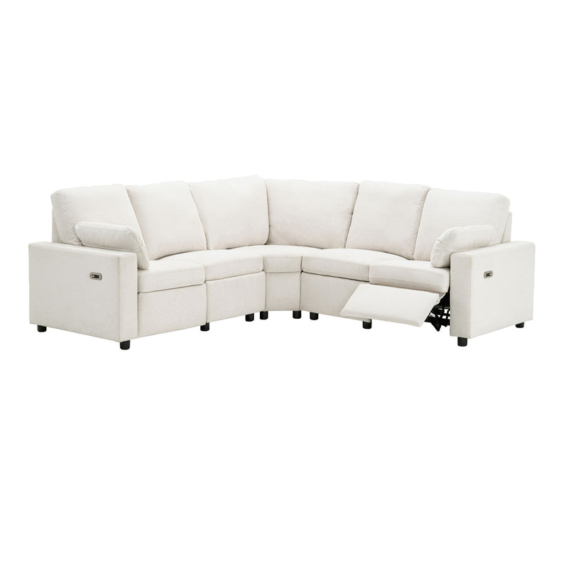Power Recliner Sectional Sofa Home Theater Reclining Sofa With Two USB Ports, Two Storage Drawers For Living Room