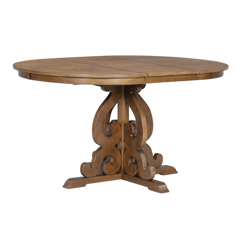 TREXM 5-Piece Retro Functional Dining Set, 1 Extendable Table with a 16-inch Leaf and 4 Upholstered Chairs for Dining Room and Kitchen (Walnut)
