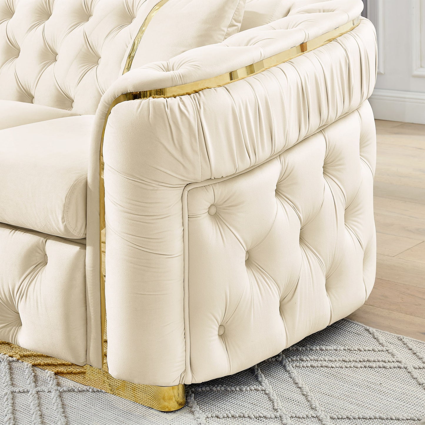 Button Tufted Couch With 2 Pillows, 3 Seater Luxury Chesterfield Sofa