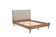 Queen Size Wood Bed with Piano Key Style Upholstered Headboard , Wood Bed with Strengthened Bed Frame ,Wheat (old sku:W504S00257)