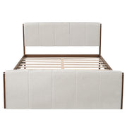 Queen Size Upholstered Bed Frame, Walnut Wood Trim with Grey Fabric, Pine Wood with MDF, 500 LBS Capacity, Fits 8'-10' Mattress, No Box Spring Needed