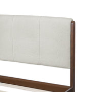 Queen Size Upholstered Bed Frame, Walnut Wood Trim with Grey Fabric, Pine Wood with MDF, 500 LBS Capacity, Fits 8'-10' Mattress, No Box Spring Needed