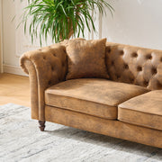 Chesterfield ‌tech Fabric Sofa,High-tech Fabric Roll Armrest Sofa,Upholstered Mid Century Modern Couch,2 Seater Couch for Living Room, Office, Apartment, Brown