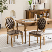 French Style Solid Wood Frame Antique Painting, Hand-Pulled Buckle Decoration Artificial Dining Chair With Nailhead Trim, Wood Legs