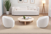 Modern Japandi White Boucle Sofa Set, 5-Piece Upholstered Cloud Couch Bundle, 3-Seater Sofa + 4 Pack 360° Swivel Barrel Accent Chairs for Living Room, Apartment, Home Office