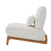 Modern Armless Accent Chair with Curved Wood Base, Linen Upholstered Slipper Chair with Lumbar Pillow, High-Back Lounge Chair for Living Room, Bedroom & Reading Nook, Cream White