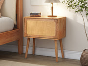 Rotating Hidden Compartment Nightstands, Mid Century Modern Concealment Furniture, Rattan Bed Side Table, Compartment End Table with Wood Legs, Bedside Tables for Bedroom, Living Room, Dorm, Natural
