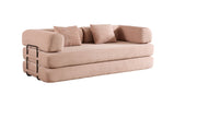 Convertible Sleeper Sofa Bed with Cylindrical Pillow, Corduroy Folding Mattress Couch with Fixed-Shape Frame, Floor Sofa Lounge Couch for Living Room Bedroom (Pink)