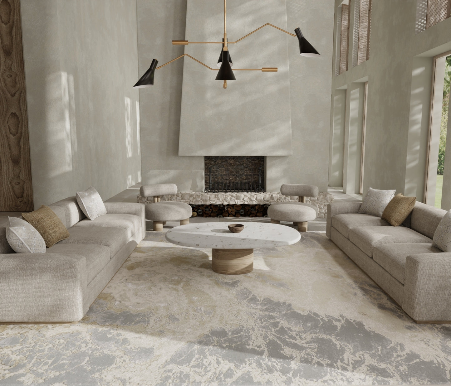 Aura Modern Abstract, Ivory/Silver/Gold