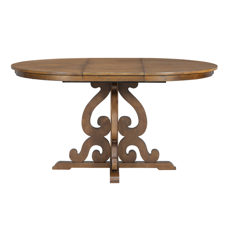 TREXM 5-Piece Retro Functional Dining Set, 1 Extendable Table with a 16-inch Leaf and 4 Upholstered Chairs for Dining Room and Kitchen (Walnut)