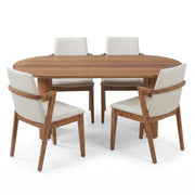 5-Piece Indoor Dining Set with Oval MDF Table and Beige PU Arm Chairs in Walnut Brown Finish