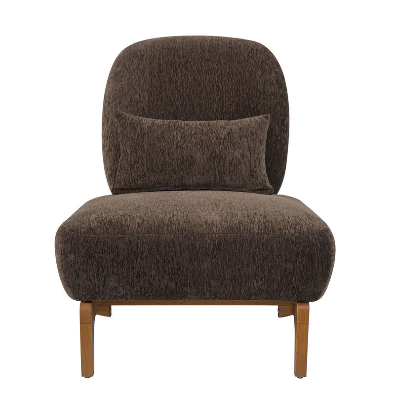 Modern Armless Accent Chair with Curved Wood Base, Linen Upholstered Slipper Chair with Lumbar Pillow, High-Back Lounge Chair for Living Room, Bedroom & Reading Nook,