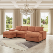 122 Inch U-Shaped Cloud Modular Sectional Sofa, Corduroy Sleeper Sofa for Living Room, Modern, Small Space, Easy Assembly, 4-Seat with 2 Ottomans, Orange