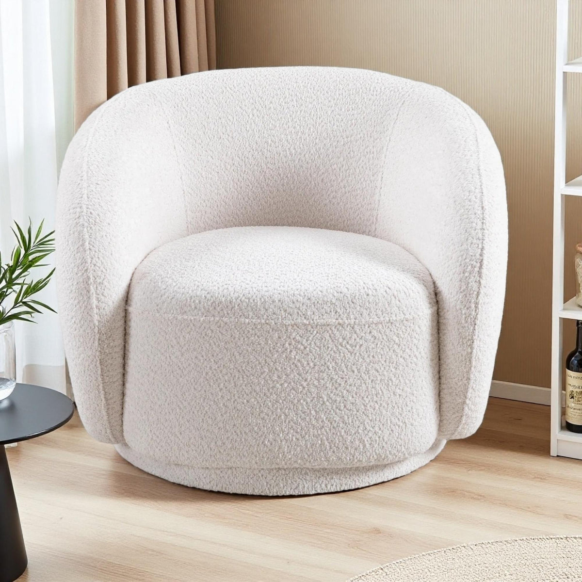 Swivel Accent Chair, Boucle Fabric Upholstered Barrel Chair, Single Sofa Single Armchair for Living Room