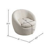 Winnie Modern Teddy Boucle Fabric Barrel Chair, 360° Swivel, White