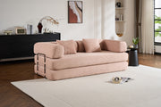 Convertible Sleeper Sofa Bed with Cylindrical Pillow, Corduroy Folding Mattress Couch with Fixed-Shape Frame, Floor Sofa Lounge Couch for Living Room Bedroom (Pink)