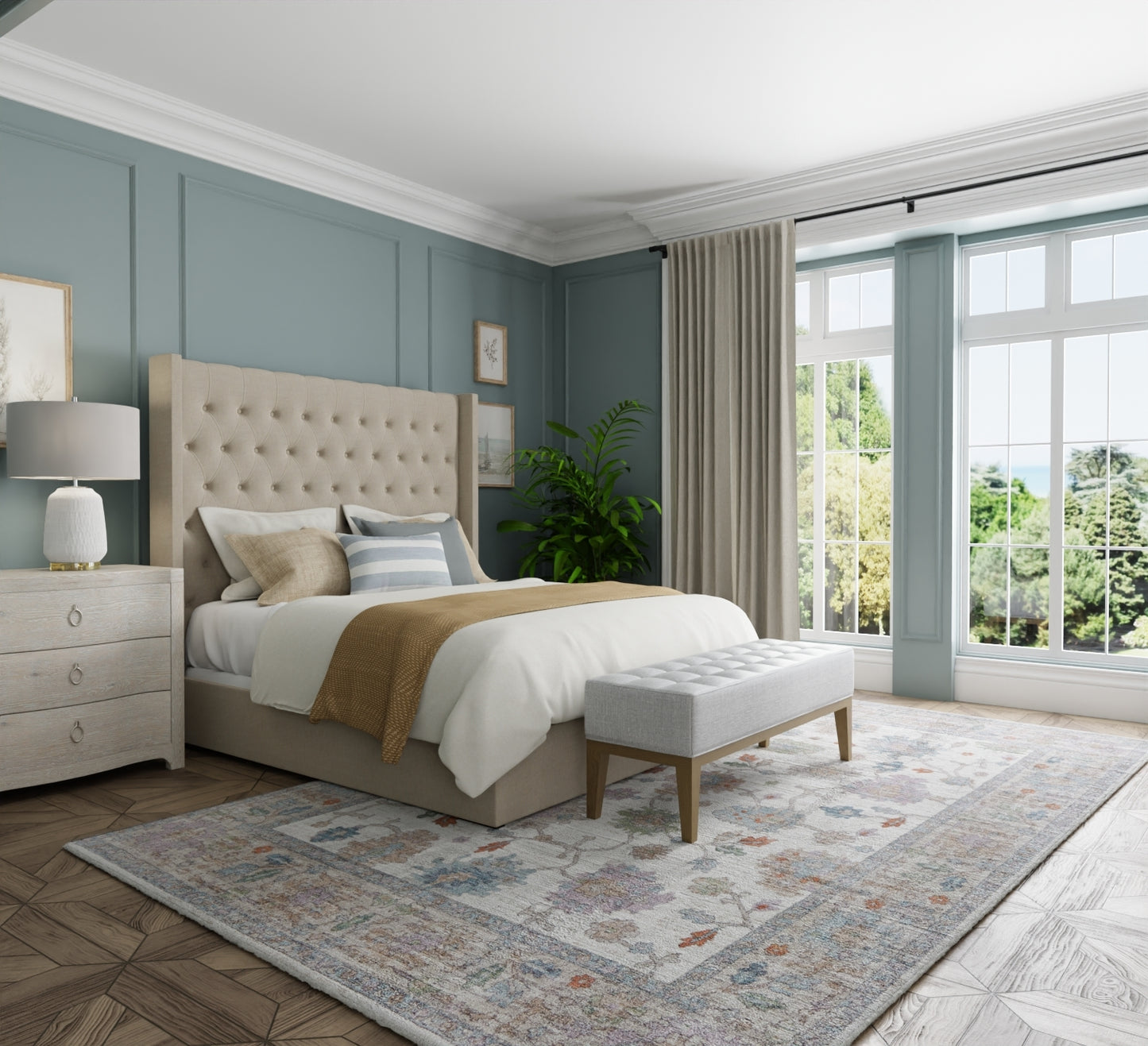 Dartmouth Transitional Floral & Botanical, Ivory/Brown/Blue