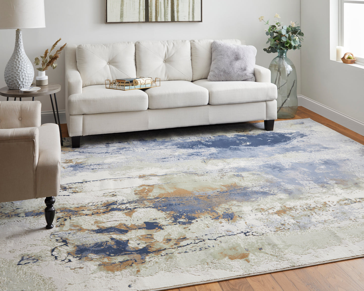 Clio Modern Abstract, Blue/Orange/Ivory