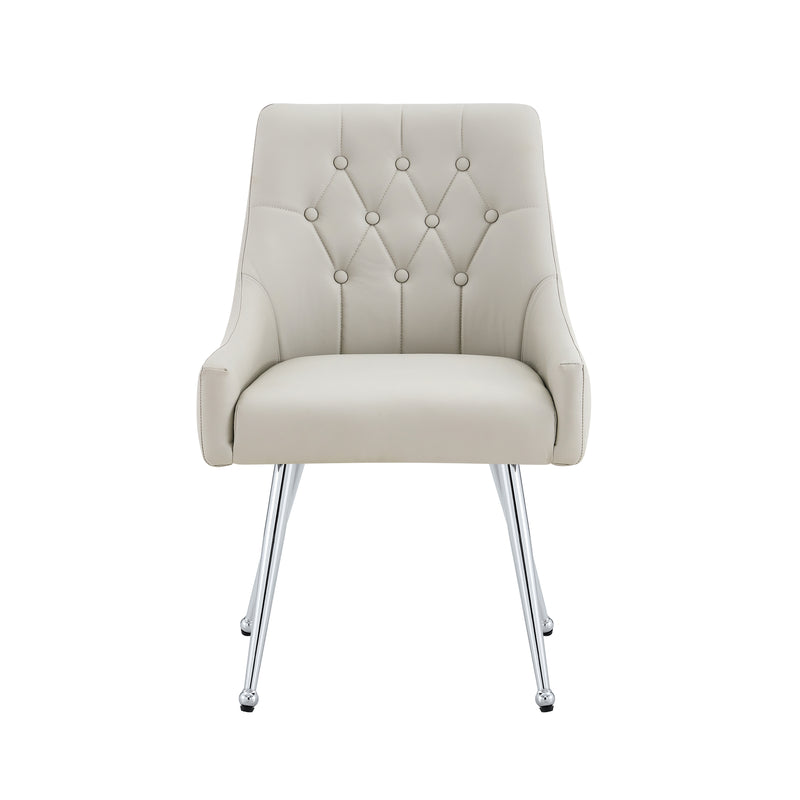 Leather Upholstered Modern Dining Chair with Diamond Tufted Button Back - Dining Room Negotiation Room Cafe Office Accent Chair (Light Gray, Set of 2)
