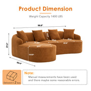 Boneless L-Shape Sectional Sofa with Curved Chaise,Orange Modular Chenille Compression Couch,30D High-Density Foam,Minimalist Modular Couches Sleeper for Living Room Bedroom Apartment Lounge.