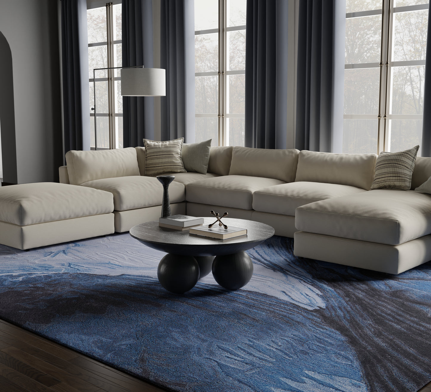 Kawai Modern Abstract, Blue/Black/Gray