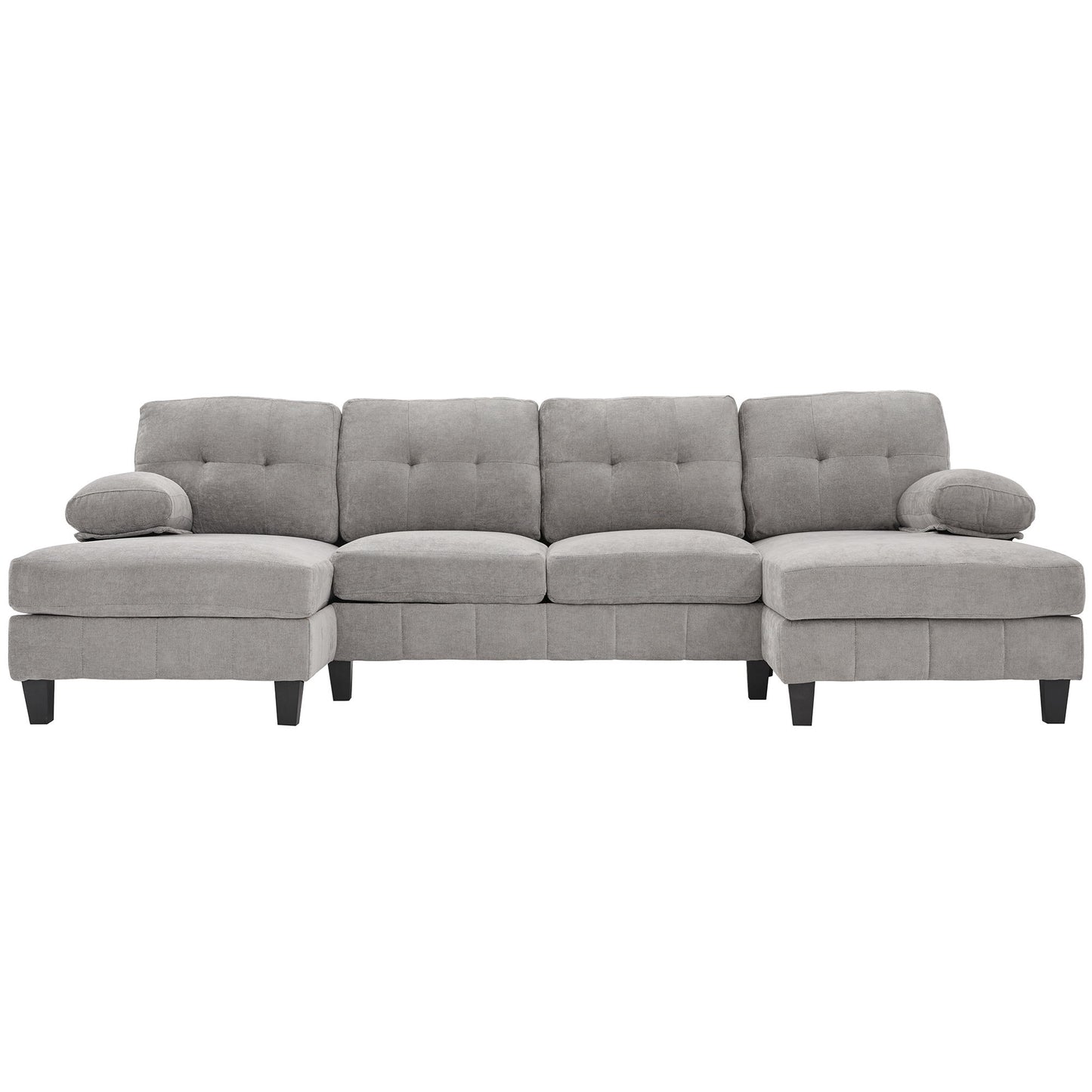 U-Shaped Sectional Sofa 103.5" Fabric Couch With Dual Chaise Lounges, Storage Pockets, Armrest Pillows