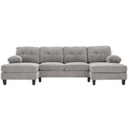 U-Shaped Sectional Sofa 103.5" Fabric Couch With Dual Chaise Lounges, Storage Pockets, Armrest Pillows