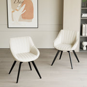 Round Coffee Table With 2 Dining Chairs Set, Ring Striped Design - Beige / Wood