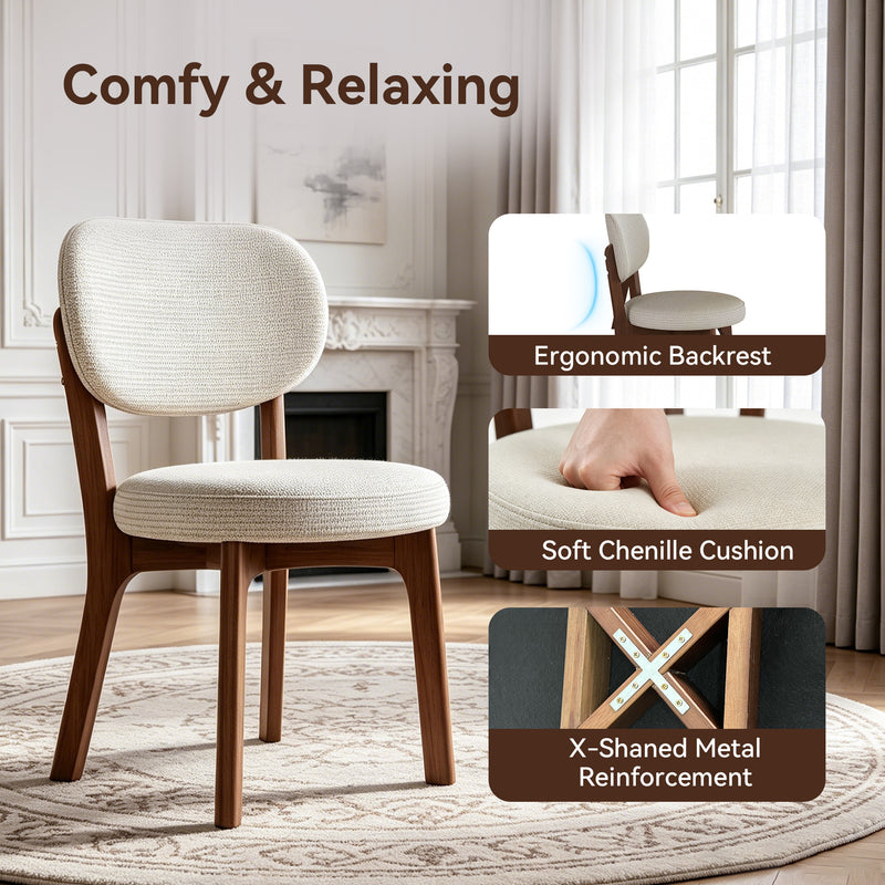 51.2' Solid Wood Extendable Dining Table Set with 6 Upholstered Chairs, 7 Piece Farmhouse Dinner Set with Walnut Finish & Arch Legs, Drop Leaf Converts Oval to Round for Small Spaces, Easy Assembly