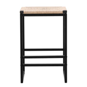 Boho Style Backless Bar Stools (Set of 2) With Paper Rope Woven Seat & Metal Frame For Kitchen Counter