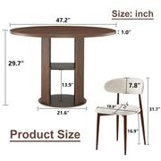 47.24' Round Dining Table (Serves 2–4) with Two Dining Chairs Blends modern and farmhouse styles, featuring a double-tiered storage shelf, suitable for dining rooms or living spaces.Walnut