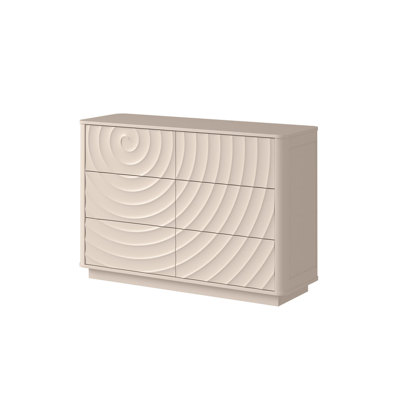 6 Drawer Dresser for Bedroom, 46.5' Wide Modern Large Chest of Drawers with Handle Free & Ripple Design,Wooden Clothes Storage Organizer for Closet, Nursery, Living Room, Apartment,warm Off-White