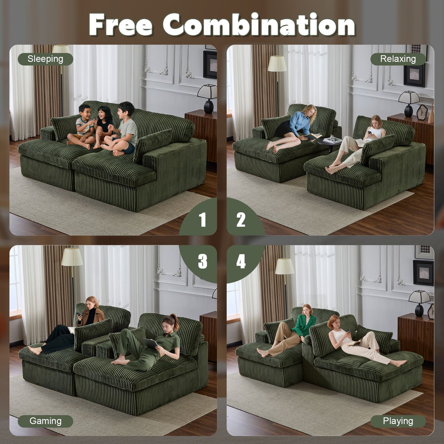 Double Chaise Lounge Chair, Oversized Upholstered Sleeper Cloud Couch