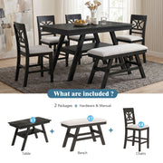 TOPMAX 6-Piece Wood Counter Height Dining Table Set with Storage Shelf, Kitchen Table Set with Bench and 4 Chairs,Rustic Style,Espresso+Beige Cushion (old sku: N717S000257AAP)