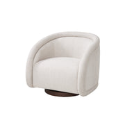 Sabbo Beige Bouclé Swivel Chair with Walnut-Finished Solid Wood Base