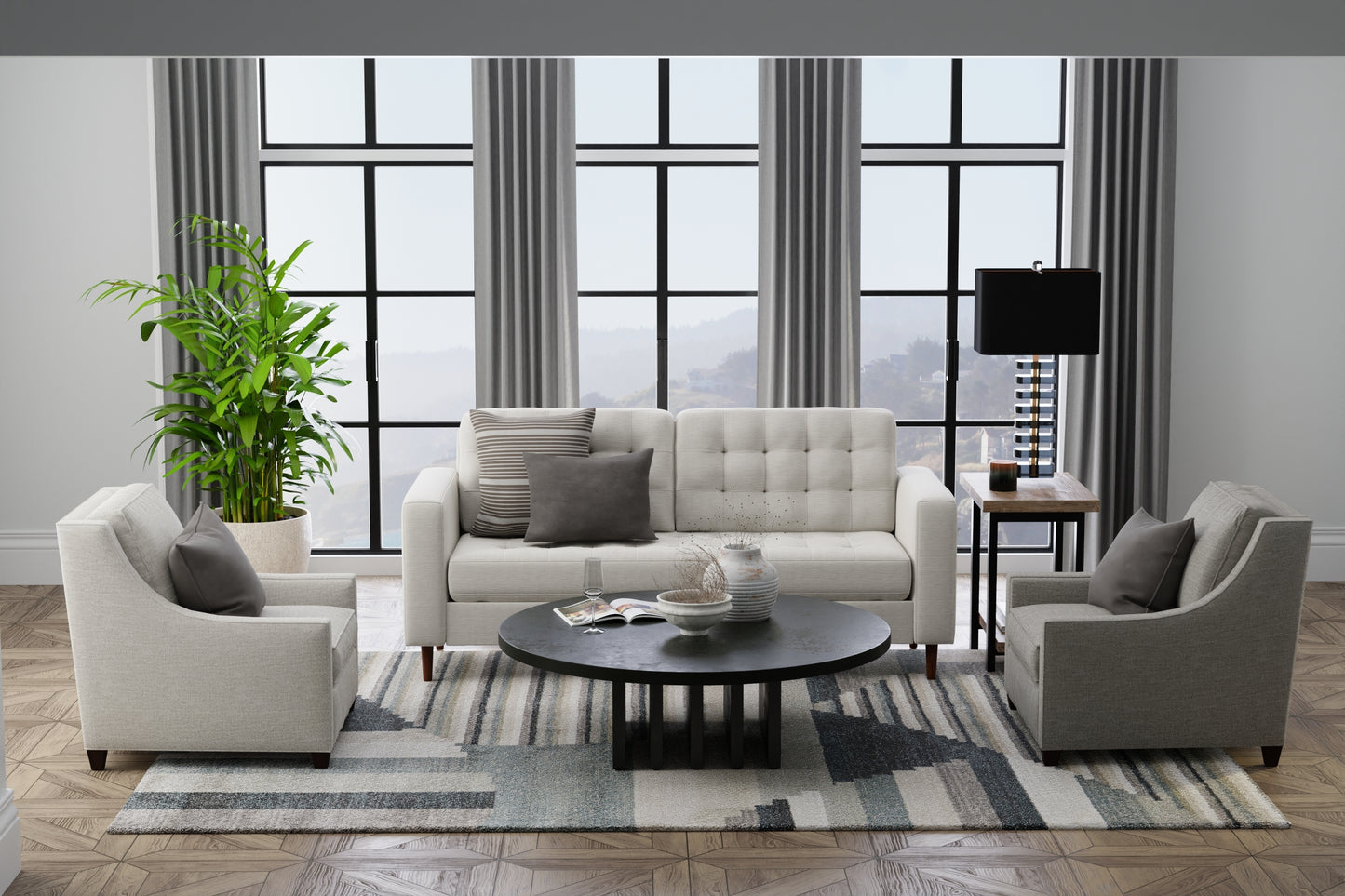 Richmond Modern Abstract, Ivory/Gray/Blue