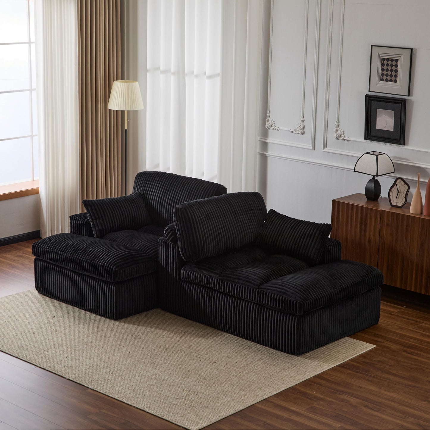 Double Chaise Lounge Chair, Oversized Upholstered Sleeper Cloud Couch