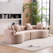 LY-025 Modular Sleeper Sectional Sofa, 4-Seater with Wood Grain Chenille Fabric, Warm Beige Convertible Sofa Bed, 30D High-Density Sponge Couch for Apartment & Living Room
