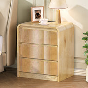 Modern Fluted Night Stand with Charging Station, 25' Tall Wood Nightstand Bedside Table with 3 Drawers & USB Ports, Mid-Century End Table for Bedroom (1, Nature Fluted, 3 Drawers)