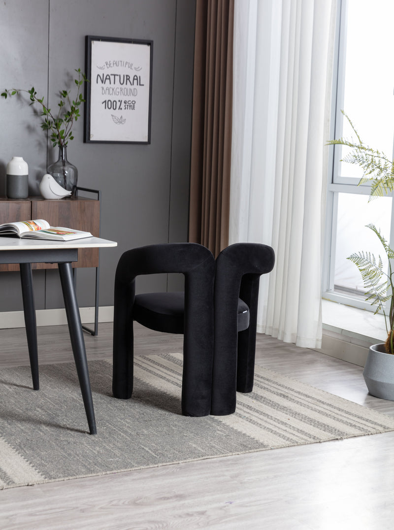Contemporary Designed Velvet Fabric Upholstered Accent/Dining Chair /Barrel Side Chairs Kitchen Armchair for Living Room set of 2 (Black Velvet)
