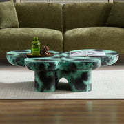 Modern Coffee Table Faux Travertine Textured for Livingroom/Office,Green + Black