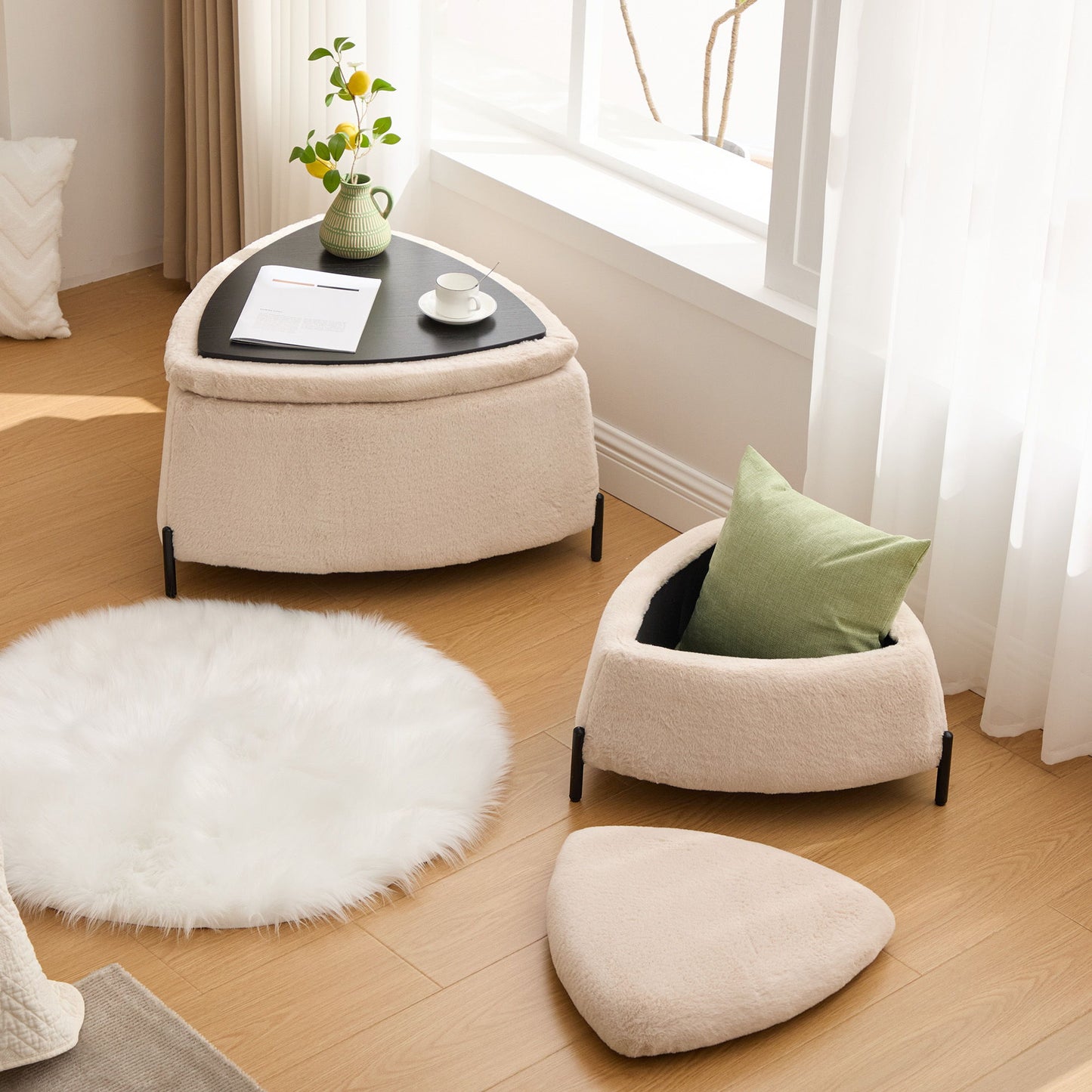 Upholstered Storage Ottoman Set With Reversible Lid