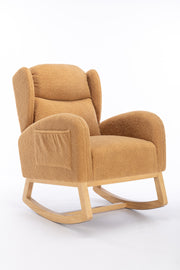 049-Teddy Fabric Rocking Chair With Packet Wood Legs,Khaki