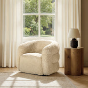 Colt 33' Fur Swivel Upholstered Barrel Accent Arm Chair, Cream Beige Faux Fur