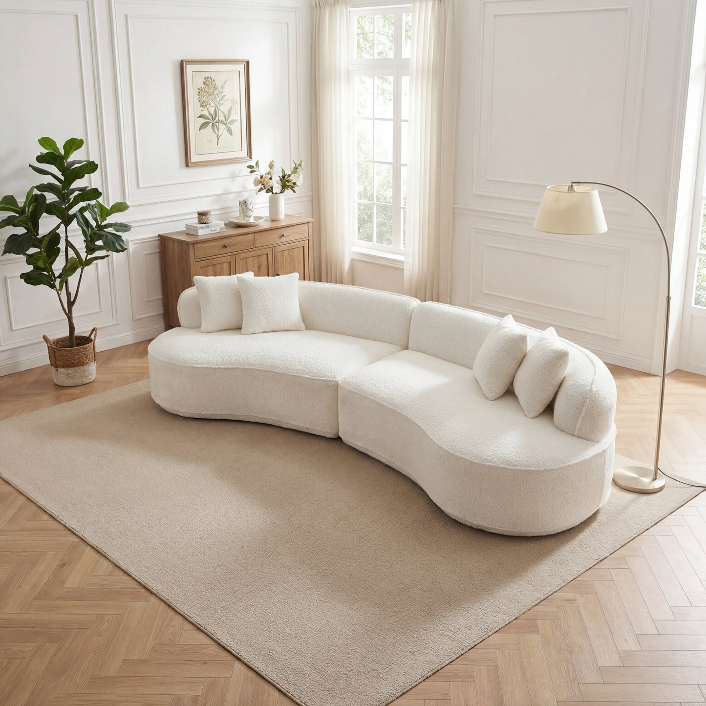 Modern Curved L-Shape Luxury Sectional Oversized Sofa: Minimalist Design, Comfy Sleeper Couch for Living Room, Apartment & Reception Spaces,No Assembly Required
