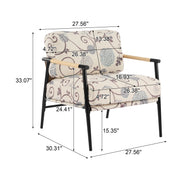 27.56' Modern Accent Chair with Plush Cushions, Minimalist Metal Frame, and Wooden Armrest Design – Perfect for Cozy Living Room, Bedroom, or Office Seating