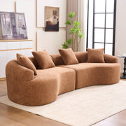 Compression Sponge Sofa Orange Curved Modular Sectional, 30D High-Density Chenille Sleeper Couch for Apartment, Living Room,110'L